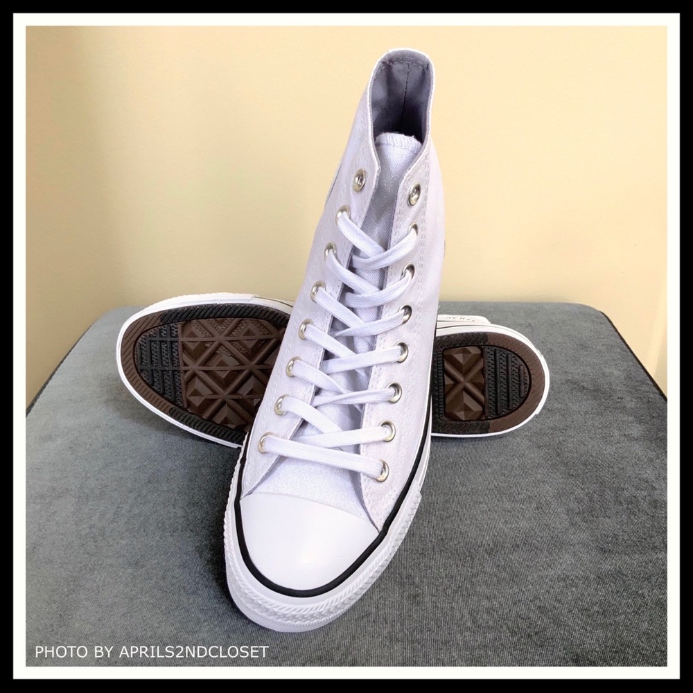 CONVERSE WHITE SHIMMER CHUCK TAYLOR HIGH TOPS A2C - Picture 6 of 8